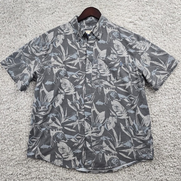 Huk Shirt‎ Mens Medium Gray Button Up Short Sleeve Performance Fishing Outdoors - Picture 2 of 13